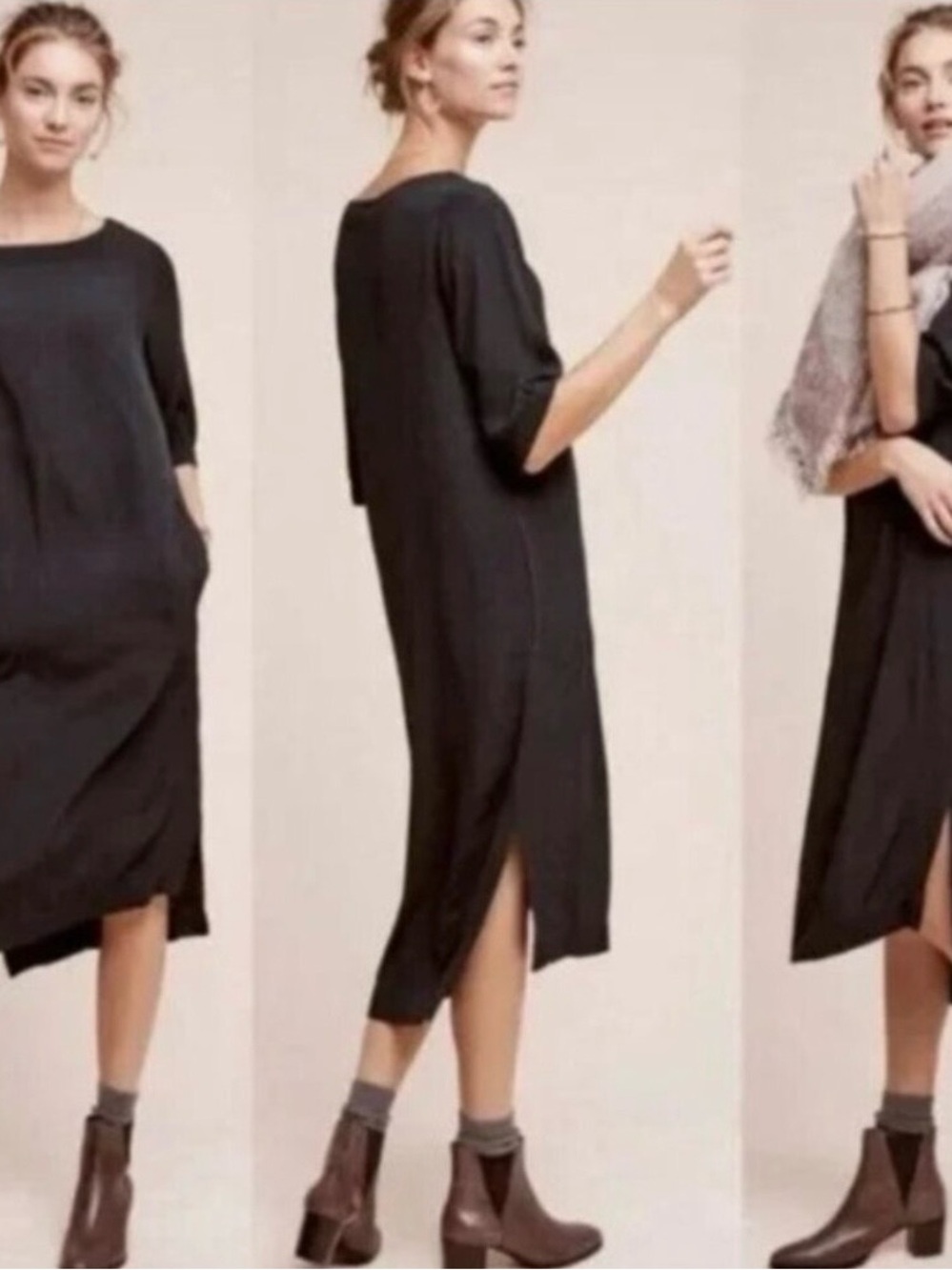 HOLDING HORSES Dark Green Relaxed Midi Dress with Side Slit